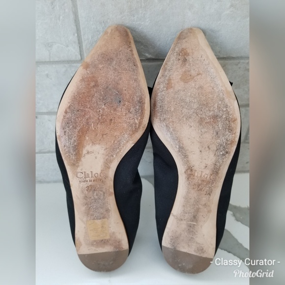 CHLOE black satin jewel point toe ballet flats - Picture 5 of 8